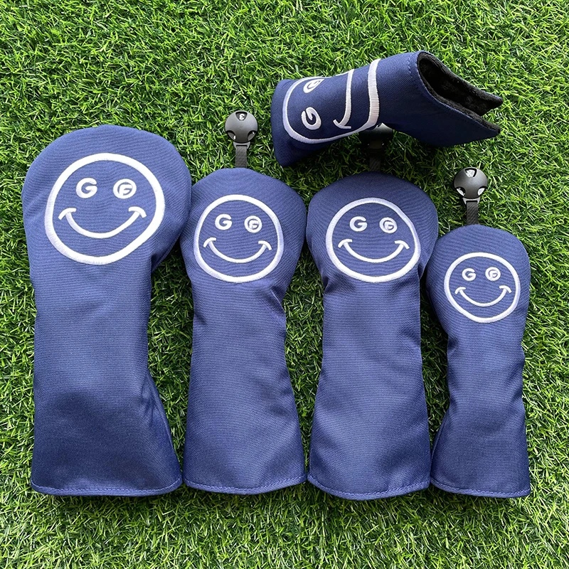 Gülen yüz Golf kulübü #1 #3 #5 ahşap Headcovers sürücü Fairway Woods kapak tuval yüksek kaliteli atıcı kafa kapakları