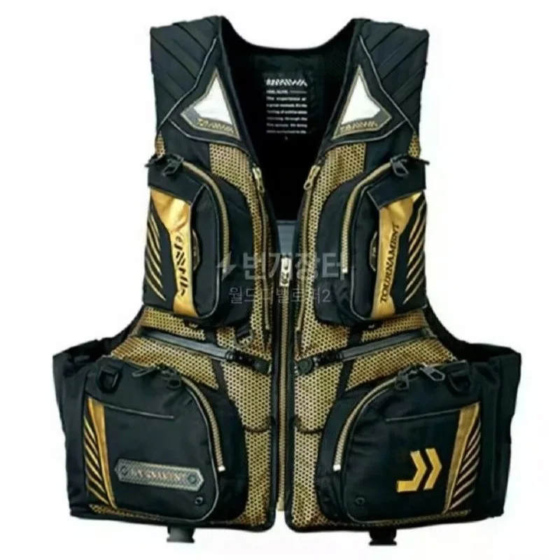 Outdoors Professional Men's Fishing Vest White Golden Black Golden Summer Multi-function Buoyancy Fishing Vest Life Jacket