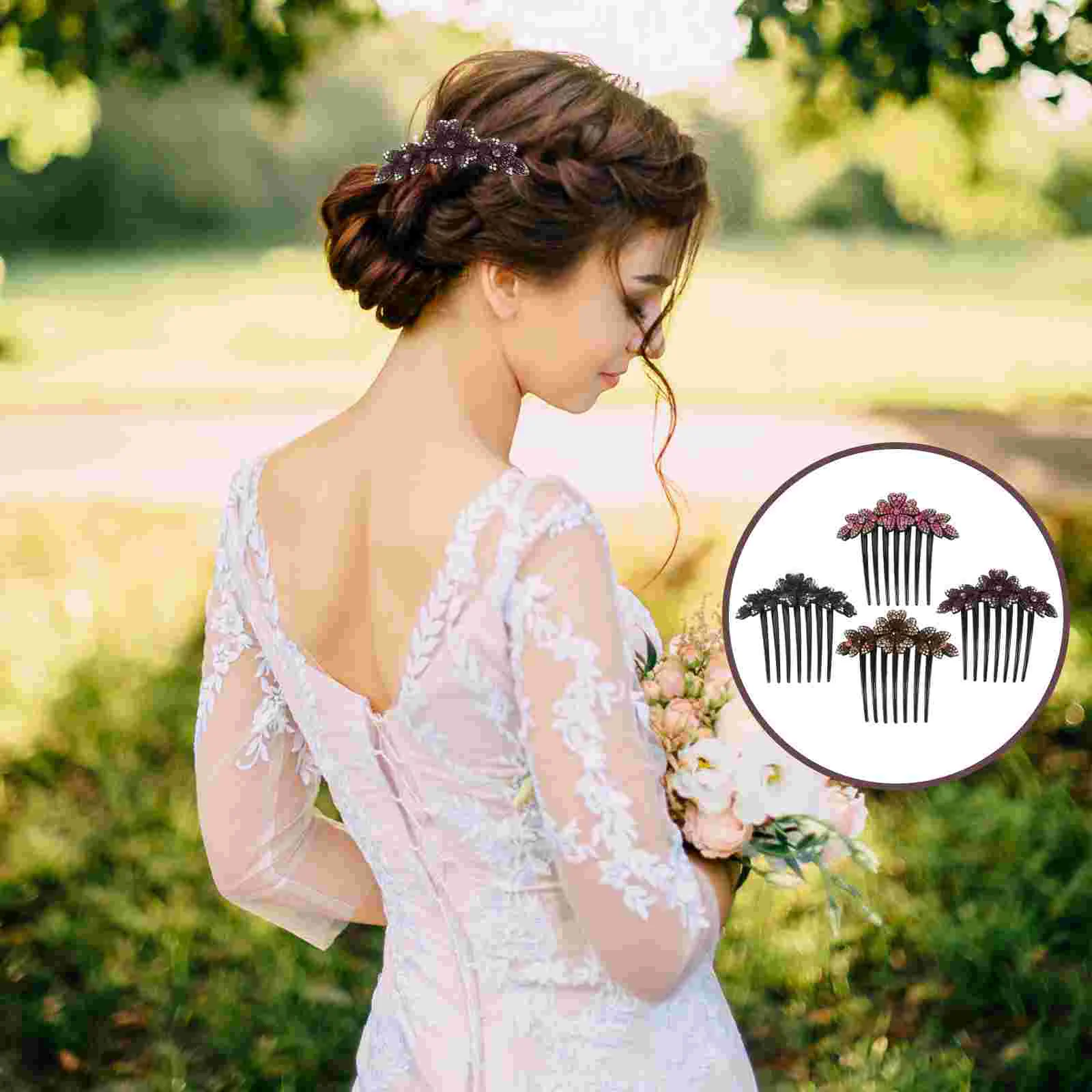 

4 Pcs Hair Comb for Broken Combs Women Decorative Bridal Wedding Headband Rhinestones Accessories