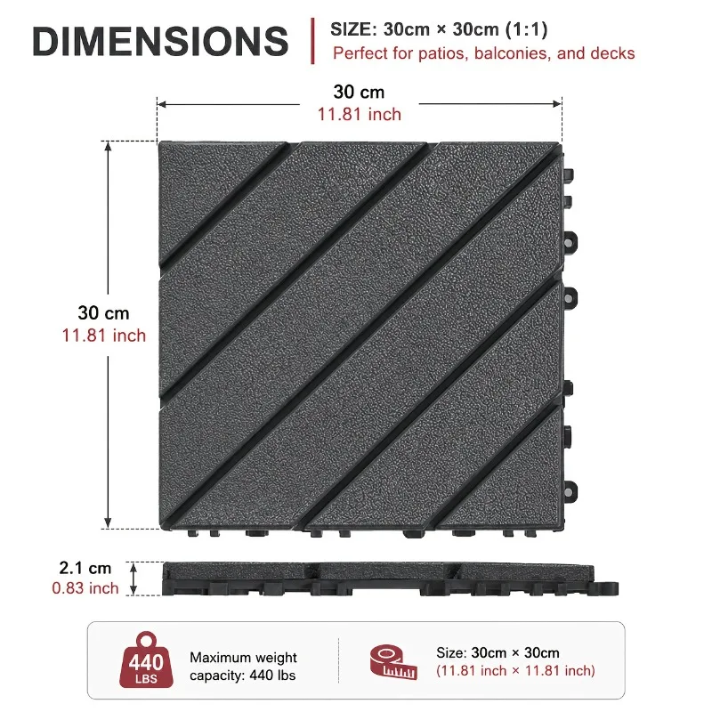 11pcs 30x30cm Interlocking Outdoor Flooring Wood Grain Deck Tiles-UV-Resistant & Waterproof for Patio Poolside & Balcony Garden