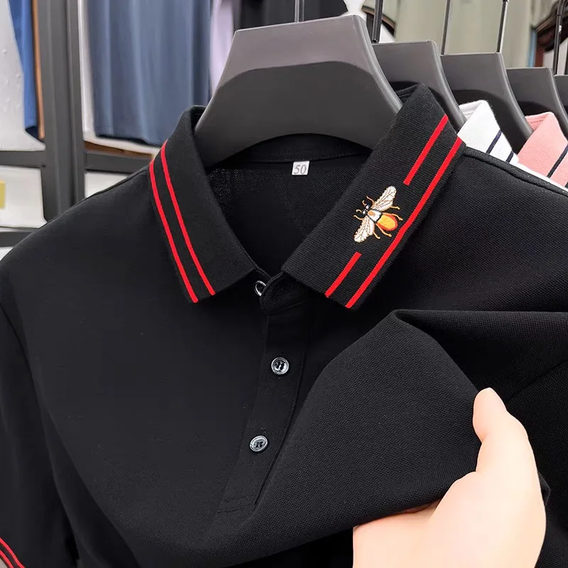 High quality 95% cotton breathable short sleeve T-shirt men's summer new fashionable bee embroidery casual luxury POLO shirt