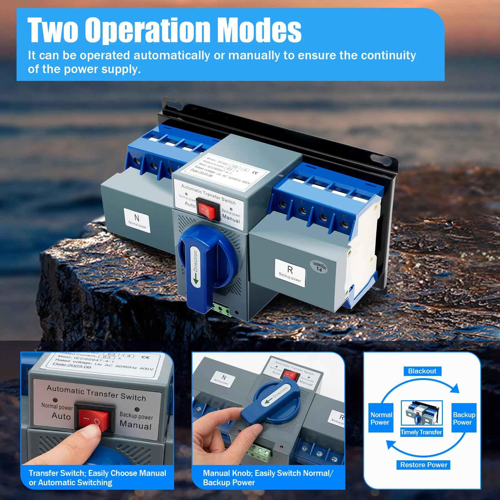 

220V 63A Dual-power Automatic Transfer Switch Low Noise Suitable for Household Electricity, Motor Homes, Hotels