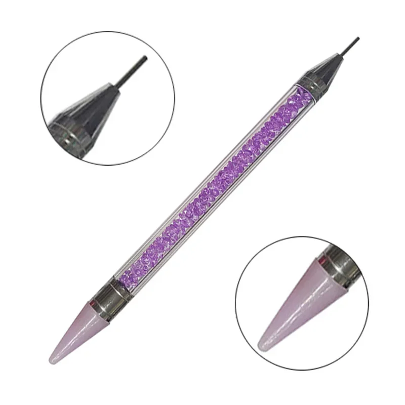 Nail Art White Dual-head Wax Pen With Diamante Embellishment And Rhinestone Picker, Crystal Rhinestone Applicator Tool