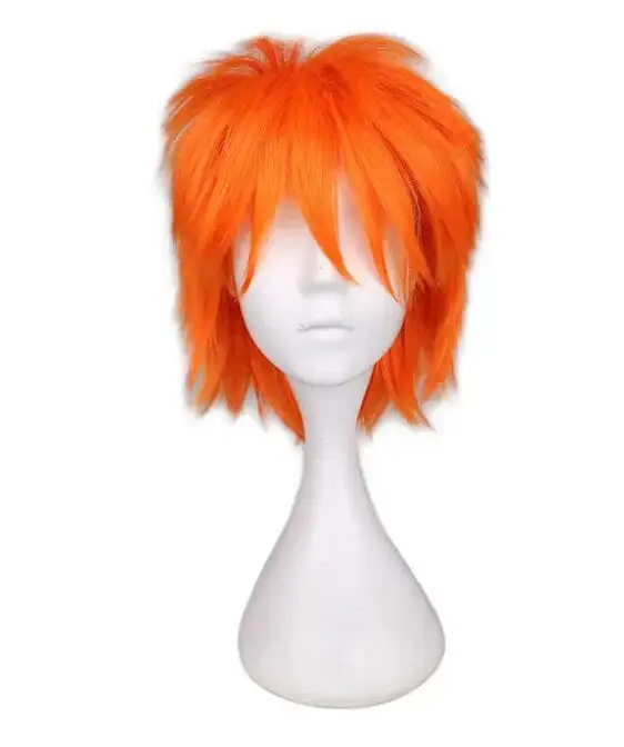 Peluca de pelo corto para hombre, pelo sintético con flequillo, color negro, Blanco, Morado, Rubio, rojo, Cosplay, disfraz de Anime, Halloween