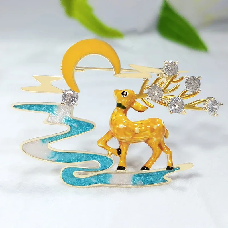 Blucome New Design Copper Enamel Pin Cute Anime Deer Brooch for Women Party Corsage Suit Scarf Hat Hijab Pins Accessories