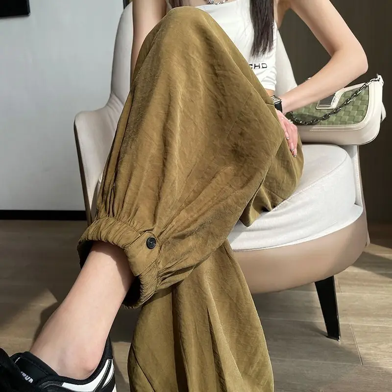 High-Quality Nine Pants Women's Summer New Thin Loose Ice Silk Trousers Sun Protection Harlan Quick-drying Bloomers Pants Femme