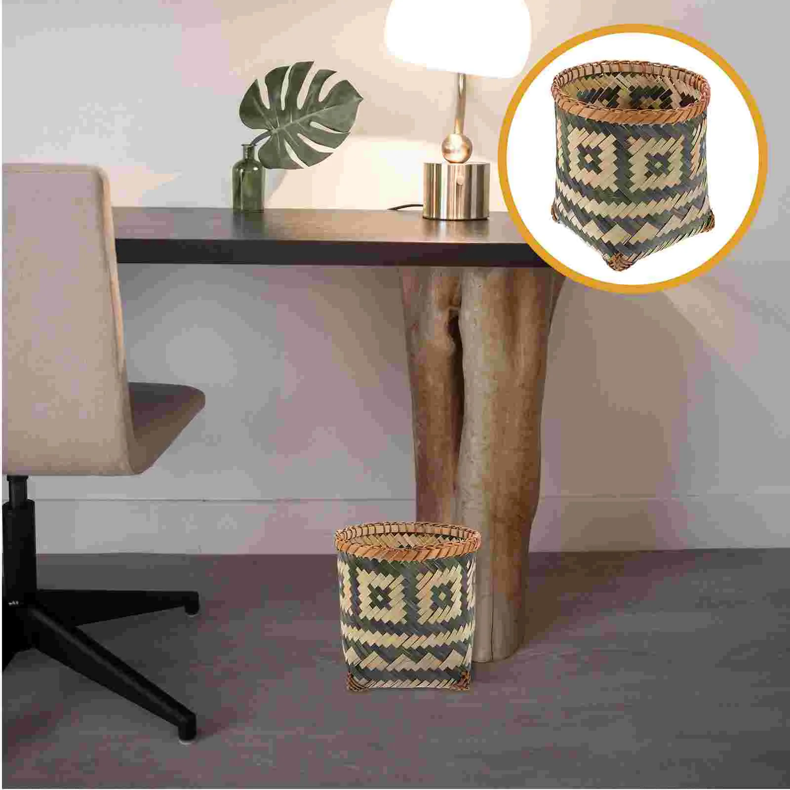 

Storage Baskets Bamboo Trash Can Retro Wastepaper Container Sundries Decorate Office