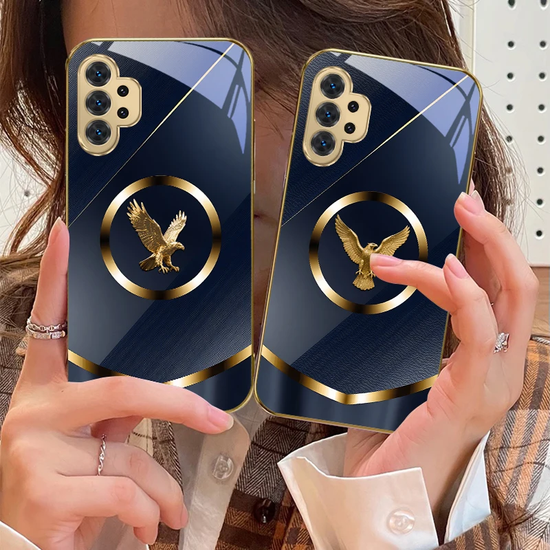 عميق الأزرق الذهبي النسر لسامسونج A 31 32 33 34 35 14 15 13 16 25 26 50 52 53 54 55 56 70 71 72 73 الزجاج الذهبي جراب هاتف