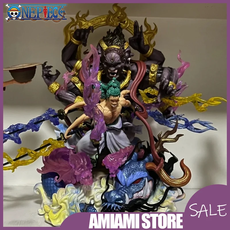 

52cm One Piece GK Roronoa Zoro Nine Sword Style Asura Statue Large Anime Model Figure with Color Box Collection Gift Toys Kids