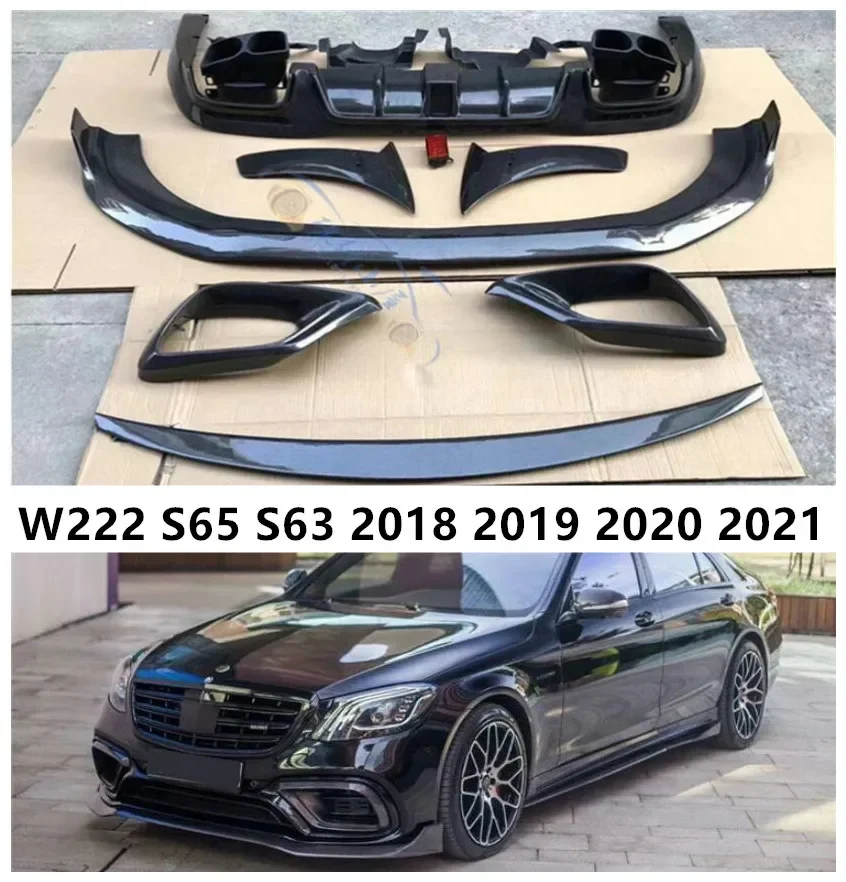 

Автомобильный бампер из углеродного волокна, передняя губа, задний диффузор, спойлер, насадки на выхлопную трубу багажника, комплект кузова для Benz W222 S63 S400 S500 S600