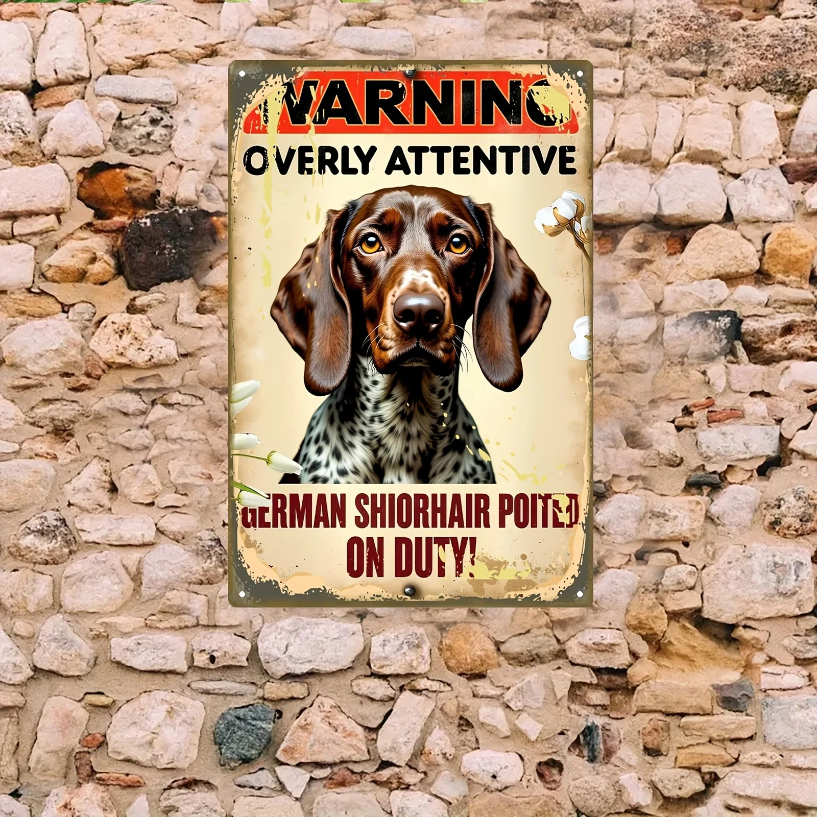 Letrero de perro de metal con puntero alemán de pelo corto plano 2D, decoración de pared de hojalata vintage de 8 "x 12" con acabado desgastado, preperforado para el hogar