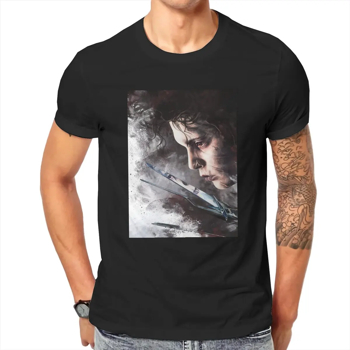 Men Edward Scissorhands  T Shirt Johnny Depp Tim Burton Punk Film Cotton Tops Fashion Short Sleeve Crew Neck Tees Party T-Shirt