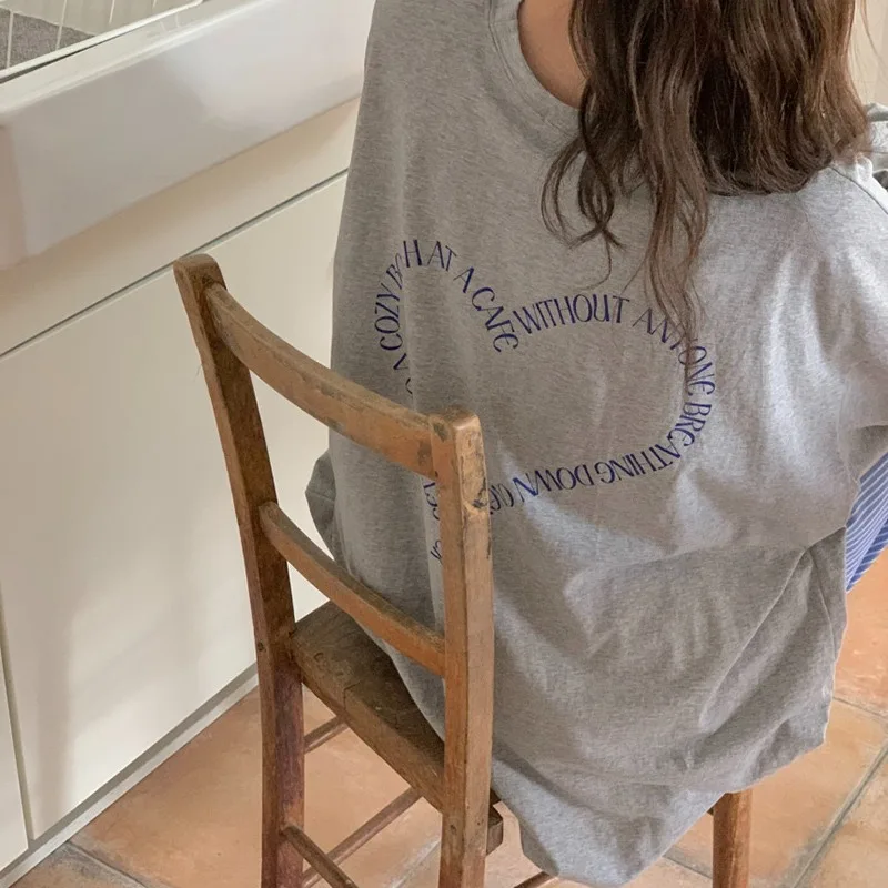 Letter Love O-neck Long-sleeved T-shirt Women Spring and Autumn Fashion New Loose Casual Versatile Tops Female