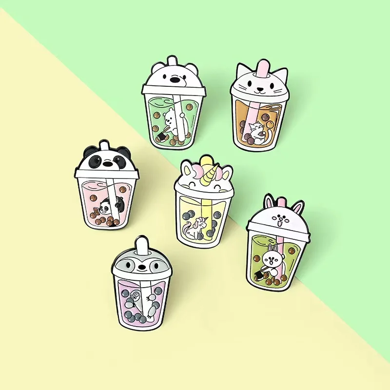 Wholesale Cat Afternoon Tea Enamel Pin Custom Sloth Horse Pearl Fruity Milk Backpack Lapel Badge Cartoon Jewelry Gift for Friend