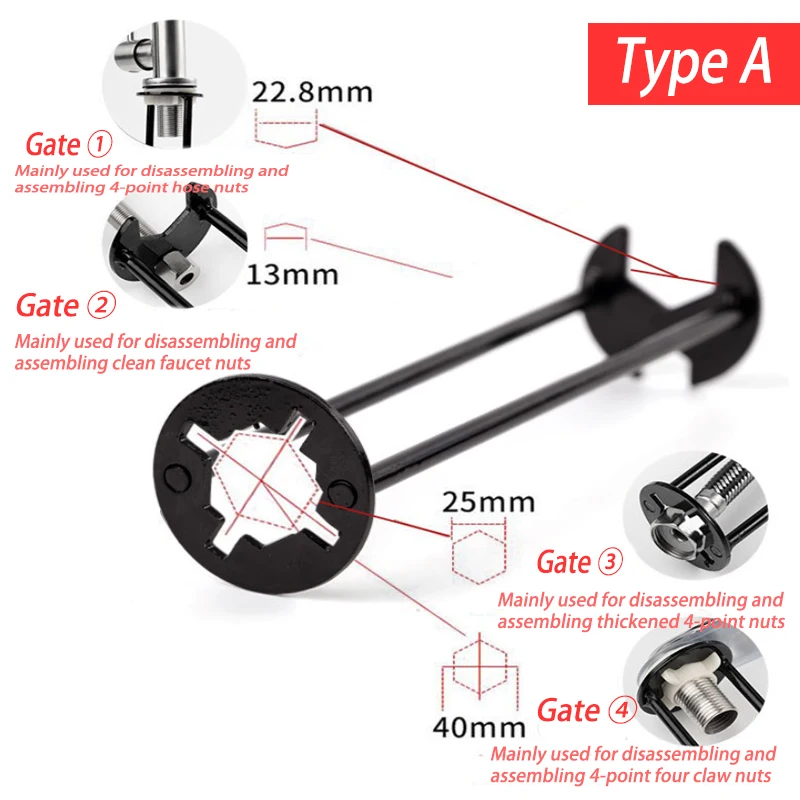 Multi Functional Sink Wrench Universal Faucet Four Finger Hex Plumbing Spanner Bathroom Repair Wrench Tool