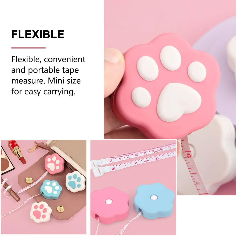

4Pcs Cat Paw Tape Measure Cute Cartoon Design Durable Body Measuring Tool Portable Mini Compact Long Lasting Small Tape Measure