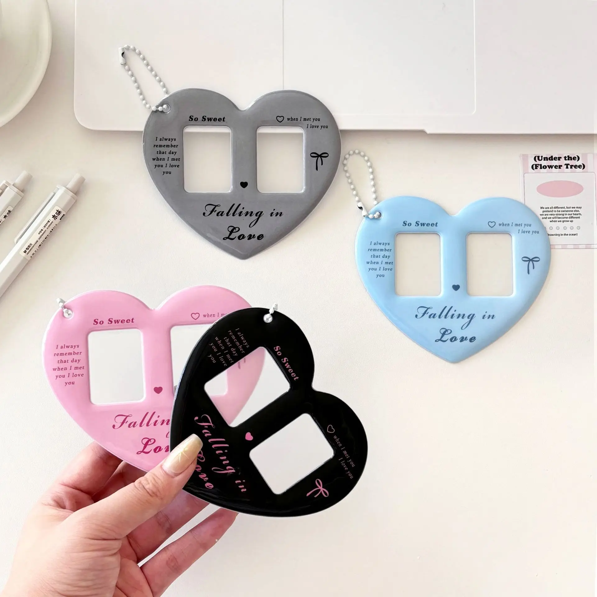 Pvc קריקטורה לב מיני תמונה keychain מסגרת חמוד 1 אינץ 'תמונה שרשרות מפתח אליל אוהדים k אביזרים פופ לנשים בנות