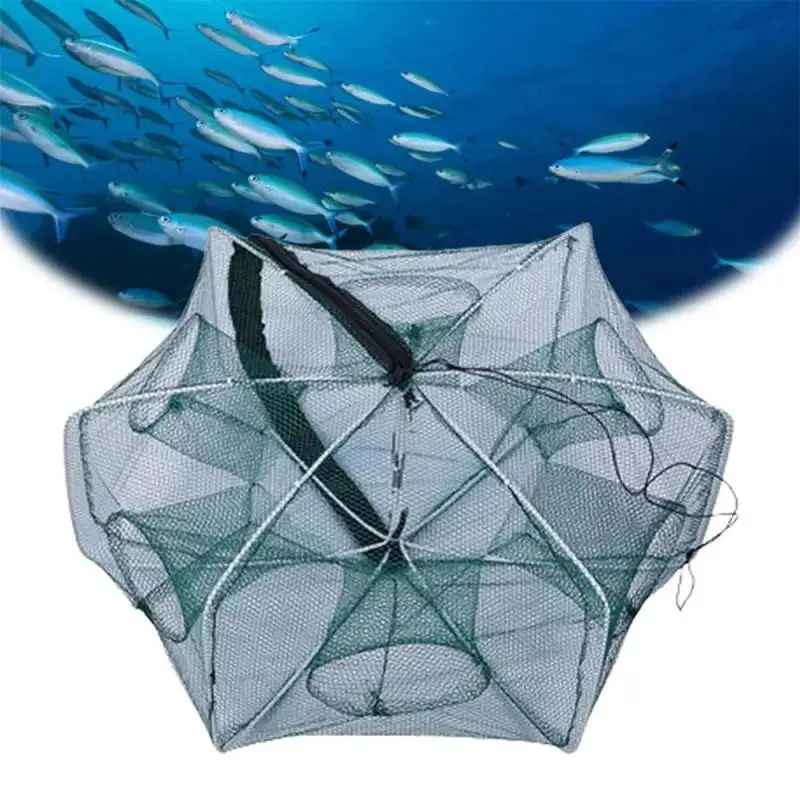 Fishing Net Mesh Folded Hexagon Octagon 8 Hole Hand Fishing Net Casting Nets Crayfish Shrimp Catcher Tank Trap Cage Mesh Tool