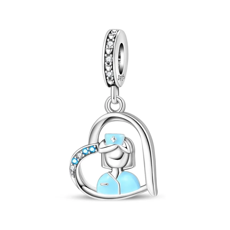 925 Sterling Silver Angel Transformed Into Nurse Charms Pendant Fit 3mm Original Bracelet DIY Women Daily Commute Jewelry Gifts