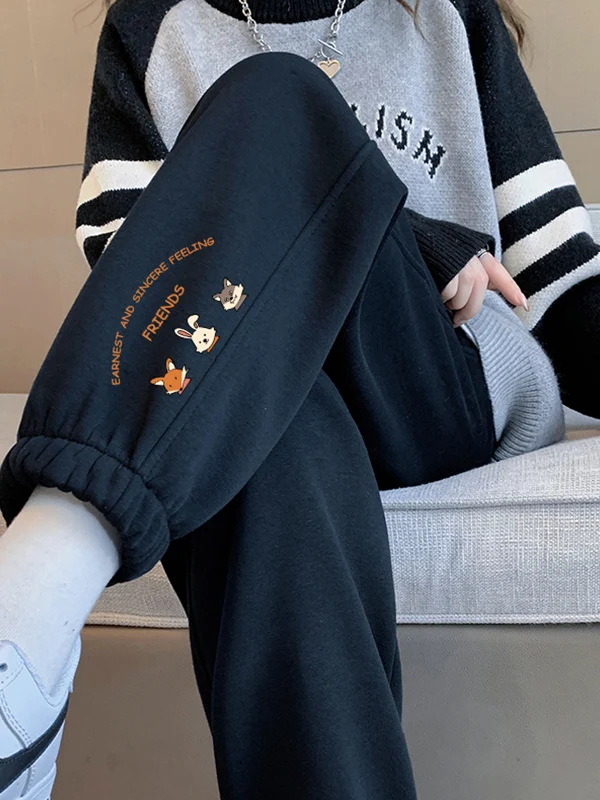 plus Size 300 Pou Women's Fce Lined Casual Sports Pants Autumn Winter New Sle Versatile Loose Fit Harlan Trousers