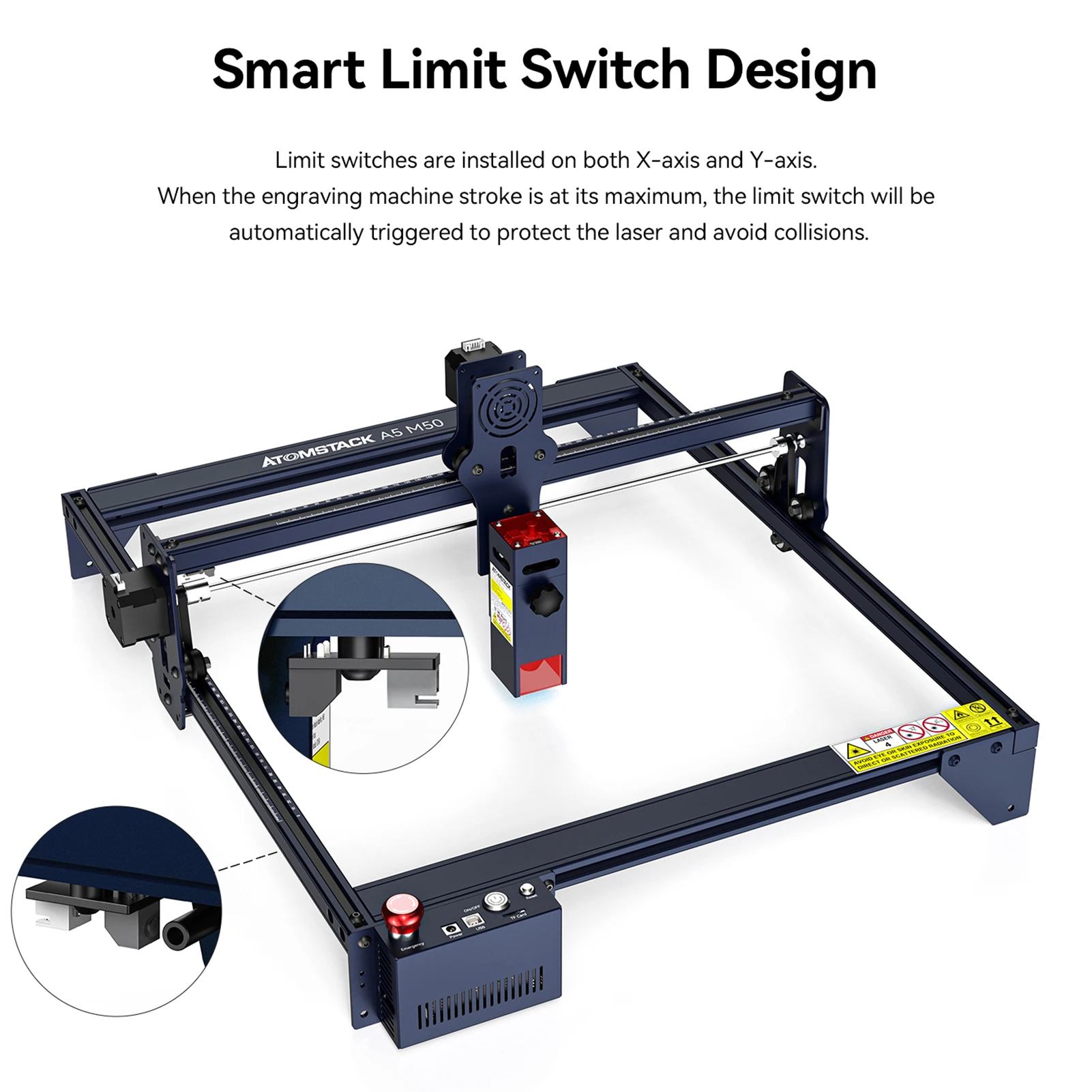 ATOMSTACK A5 M50 Desktop DIY CNC-lasergraveersnijmachine met 410x400 mm graveergebied 5,5 W ultrafijne laser met vaste focus