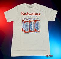 New Budweiser Beer Bud 6 Pack Classic Logo White Men's Vintage T-Shirt long sleeves
