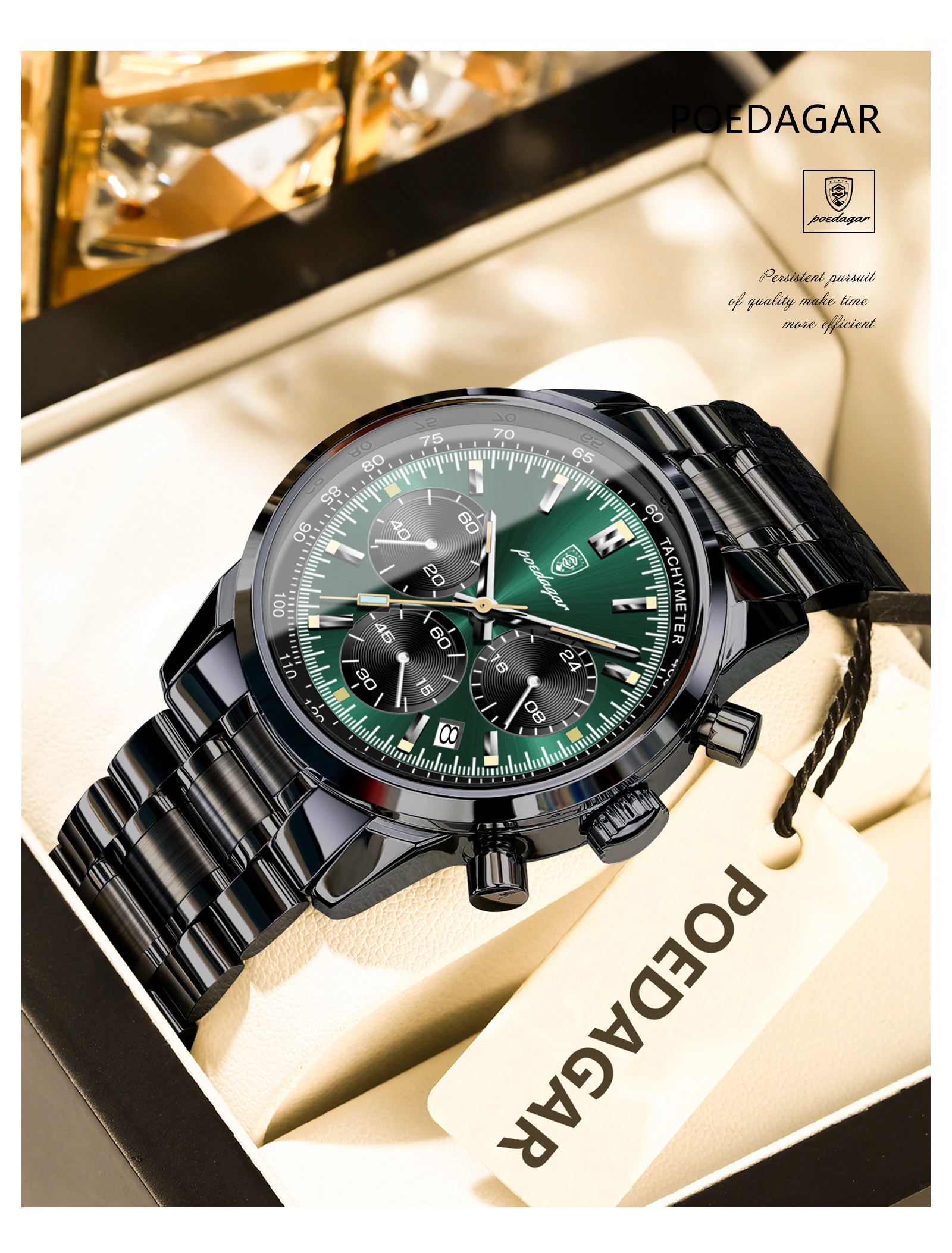 POEDAGAR Top Luxus Männer Uhr Wasserdicht Leucht Datum Chronograph Mode herren Quarzuhr Edelstahl Sport Mann Uhren – Detail 15