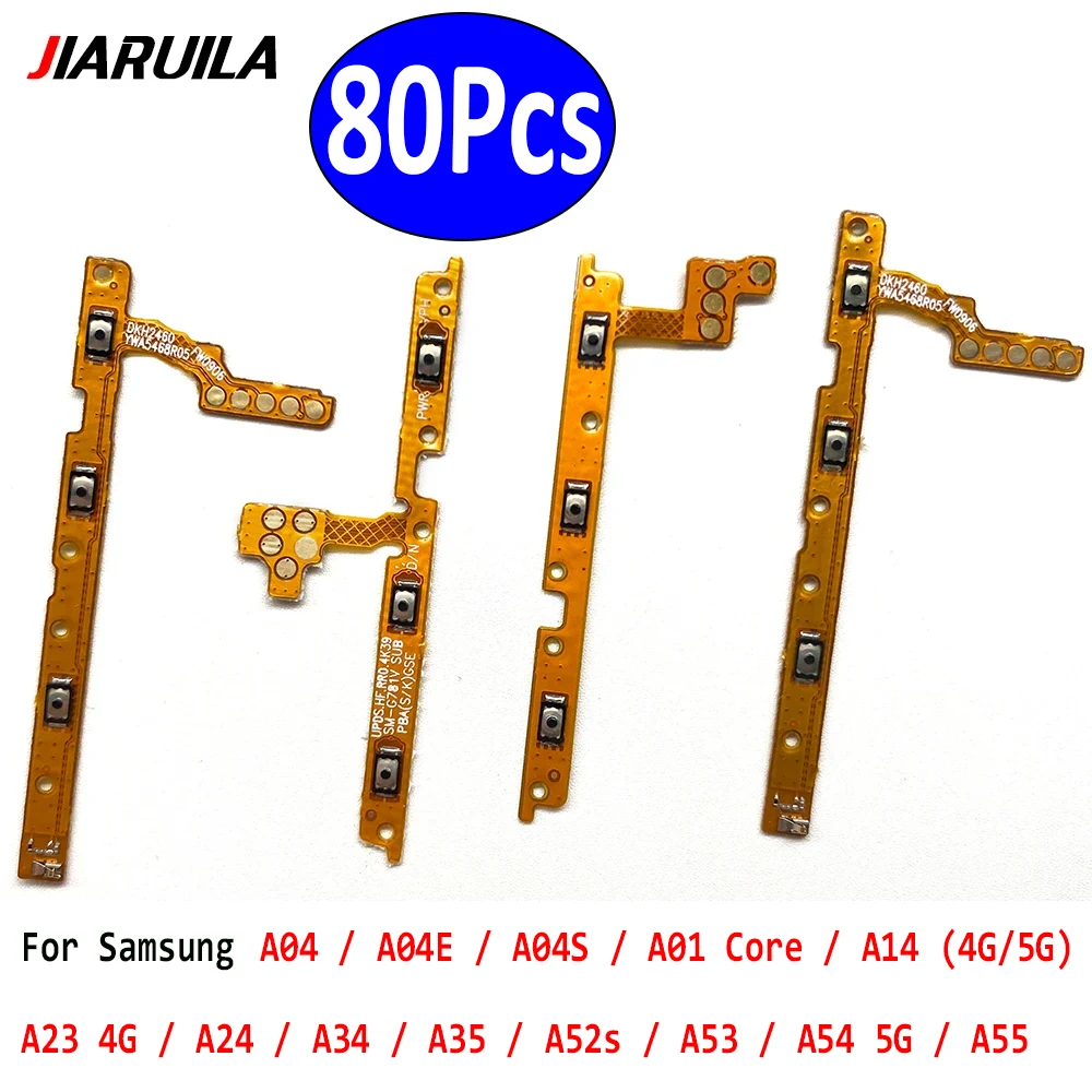 

80Pcs，Power on/off Volume Key Button Flex Cables For Samsung A01 Core A04 A04E A04S A14 A23 4G A24 A34 A35 A52S A53 A54 5G A55