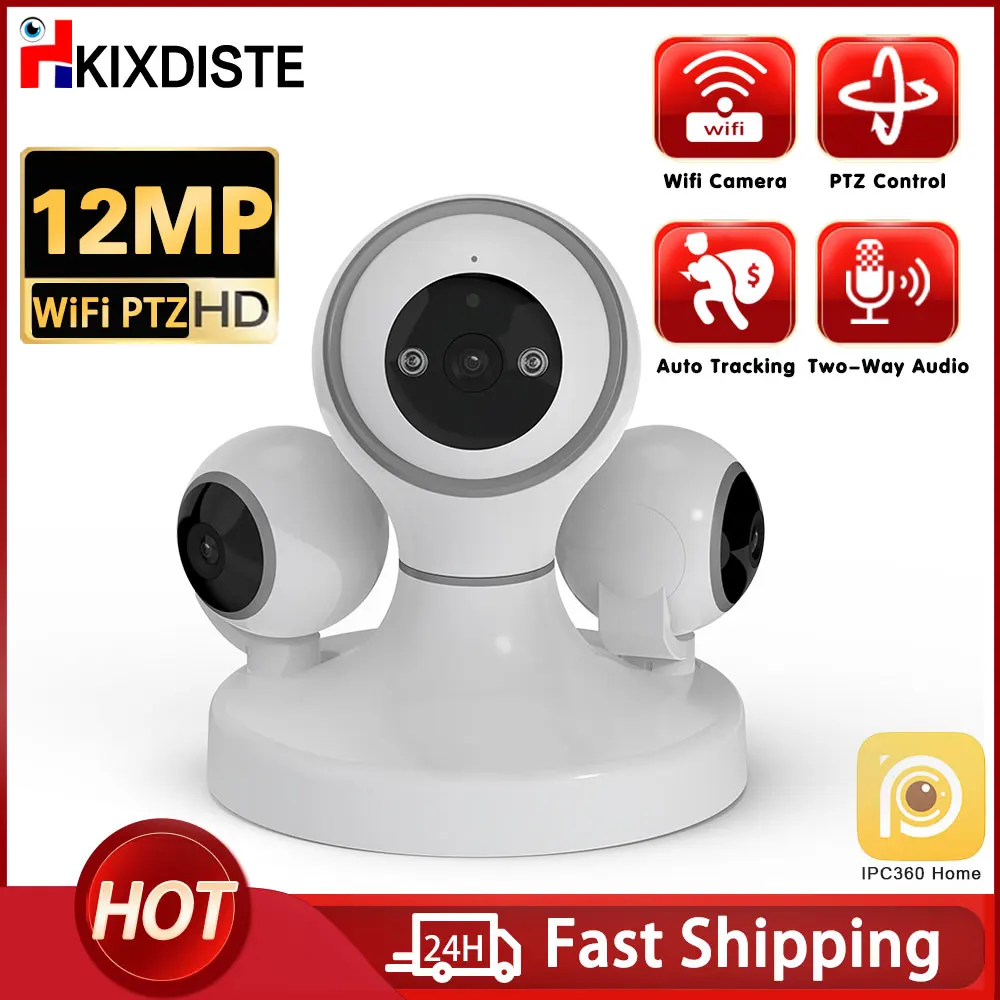 

12MP WiFi Surveillance Camera Three Lens Three Screens Indoor Wireless 360° HD Video Security IP Cameras Smart Home Baby Monitor