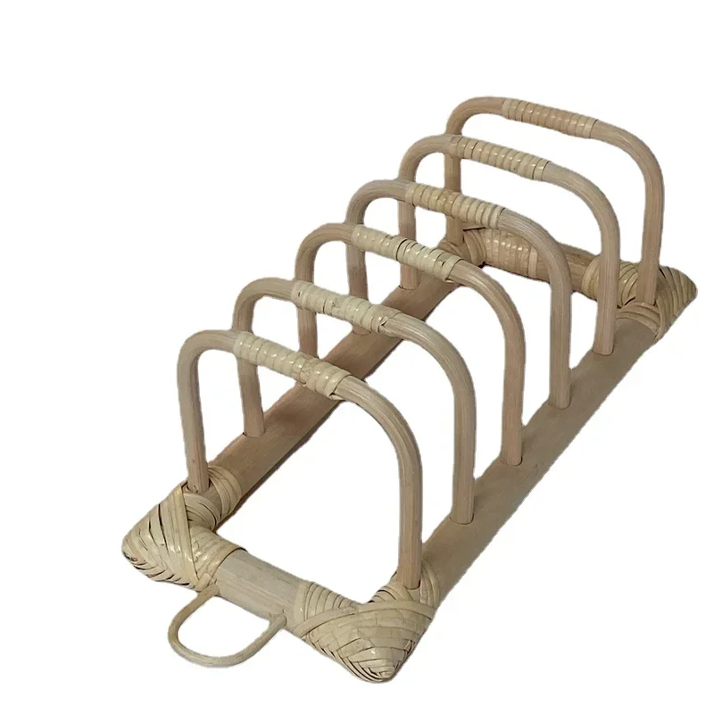 

Rattan Magazine Rack Desktop Shelf Tableware Show Shelf Plate Storage Rack