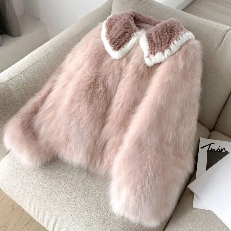 MiiiiX Sweet Thicken Pink Faux Fur Coat Women's Outerwear 2024 Winter Short Doll Collar Imitation Fox Fur Jacket Female Clothes