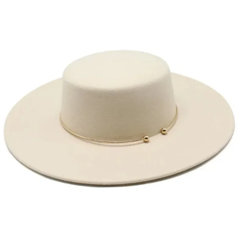 Autumn Winter New Fashion Wool Felt Flat Top Hat 10cm Elegant Thick Hats for Men and Women