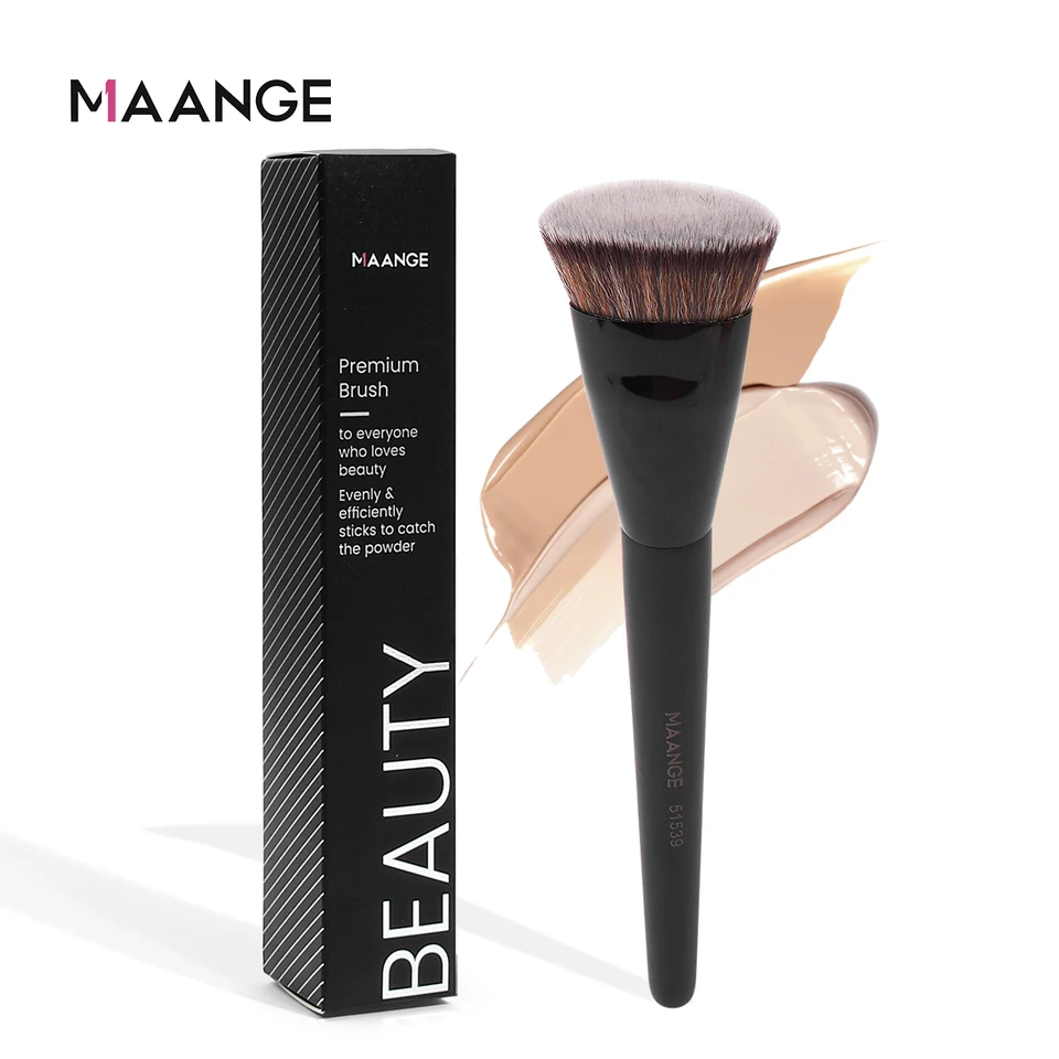Brocha de base MAANGE de punta plana redonda con caja, para polvo, rubor y corrector, herramienta de maquillaje amigable con la piel