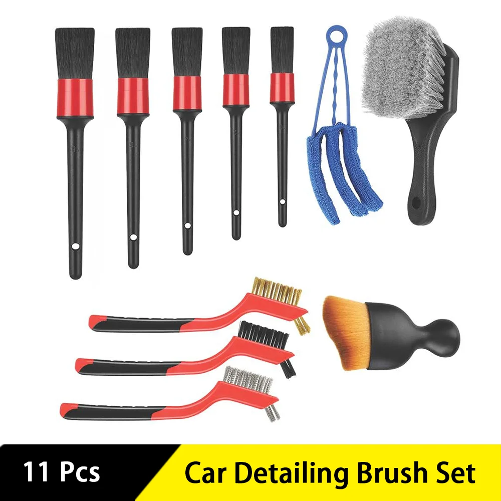 11 Pcs Car Detailing Brush Set with Car Interior Detailing Brushes Car Wheel & Tire Brush for Cleaning Wheel Convex nut Seat