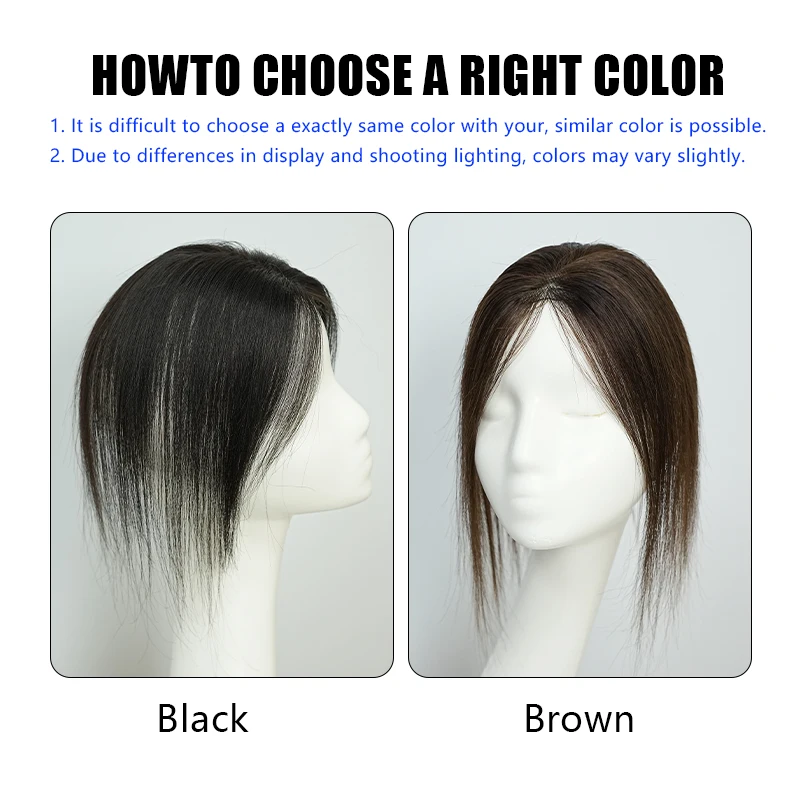 Rambut Asli 100% 7X10cm Jaring Rambut Swiss Lace Buatan Tangan Hairpiece 3 Jepit Ekstensi Rambut Topper dengan Poni Wig untuk Wanita