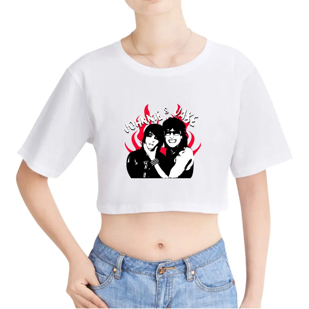 Jake Webber Jake & Johnnie Vintage 90s Crop Top Exposed Navel T-Shirt Oversize ONeck Tops Women Funny Tshirt Fashion