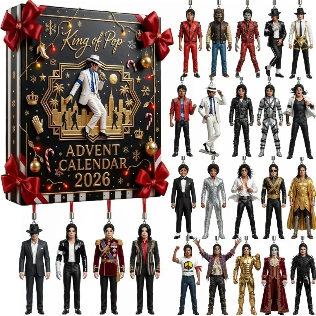 2027 Michael Jackson Christmas Advent Calendar Classic Stage 2D Acrylic Hanging Figurine Xmas Tree Decor Gift for Music Fans