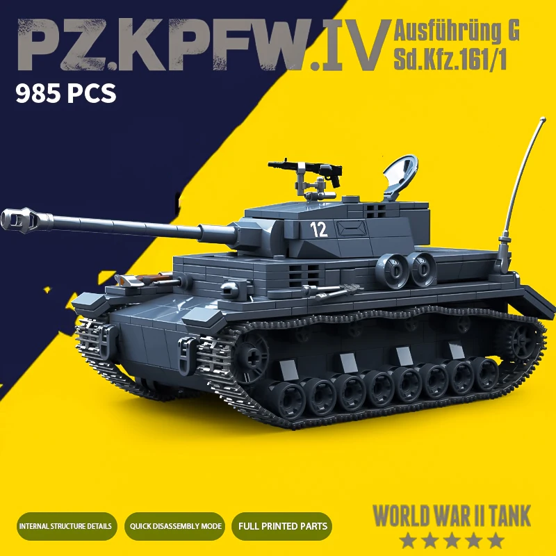 PZ.KPFW.IV World War II Tank Assembly blocks Military MOC Model Puzzle Children puzzle Boys toy track armored vehicle