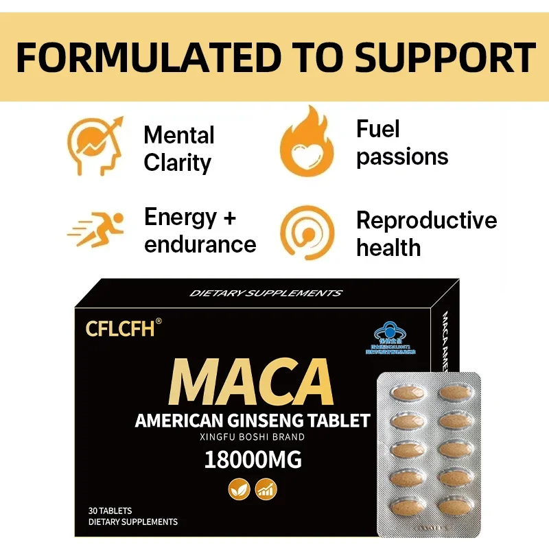 30 Tablets Black Maca American Ginseng Tablet Increase Muscle Mass, Endurance Vitality Male Hormone Balance Maca Supplement