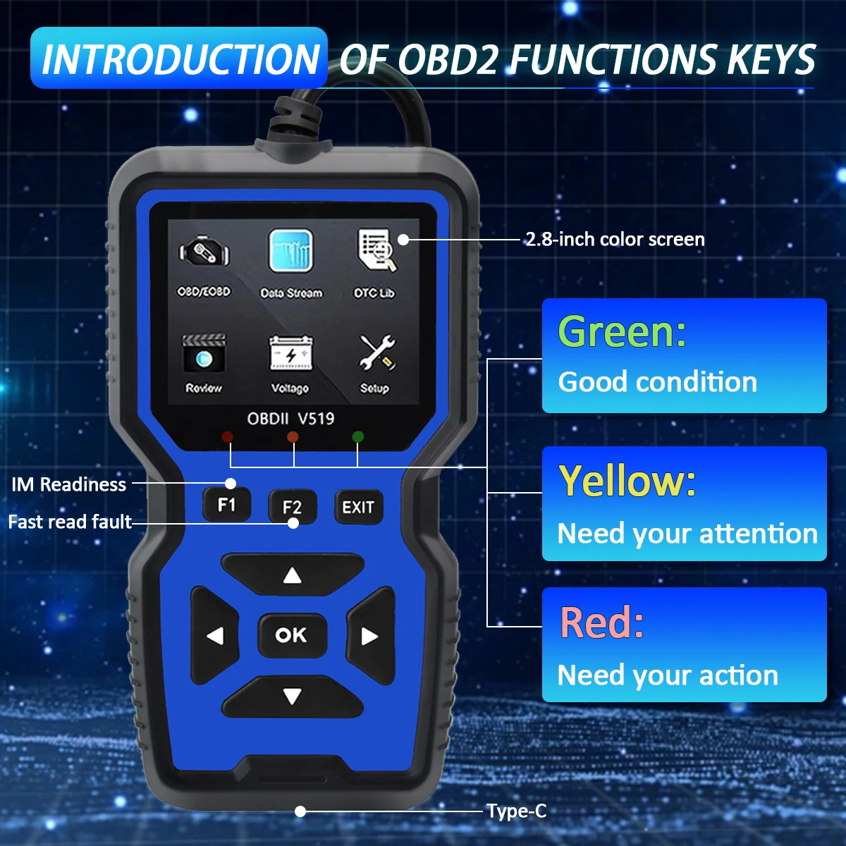 Car OBD2 Scanner Diagnostic Tool Code Reader, Car Voltage Tester Engine Fault Code Scanner, Charging Tester Diagnostic Tool V519