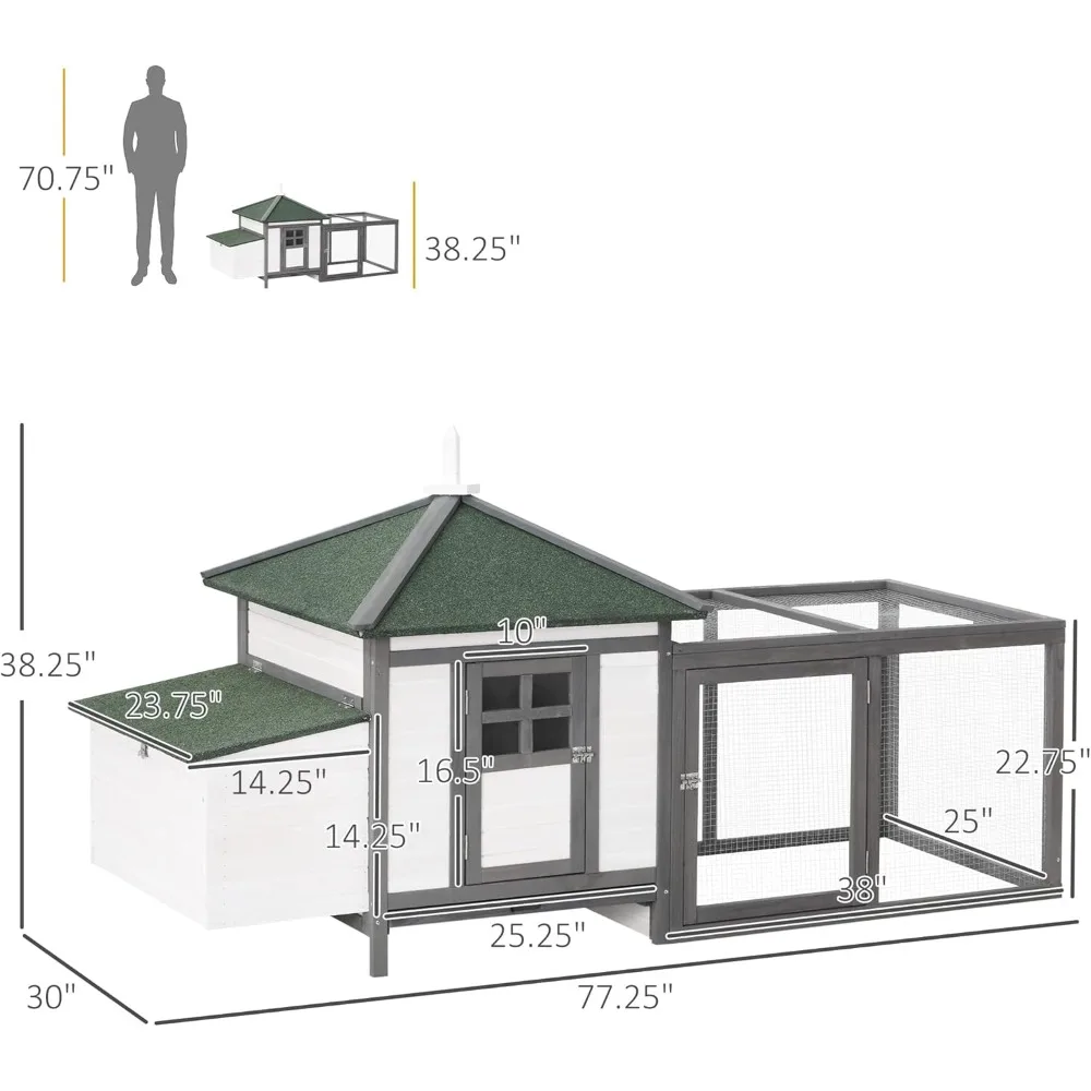 

Outdoor Chickens House with Removable Tray,77" Large Chicken Coop for 4-6 Chickens,Wooden Chicken Coop with Nesting Box and Ramp