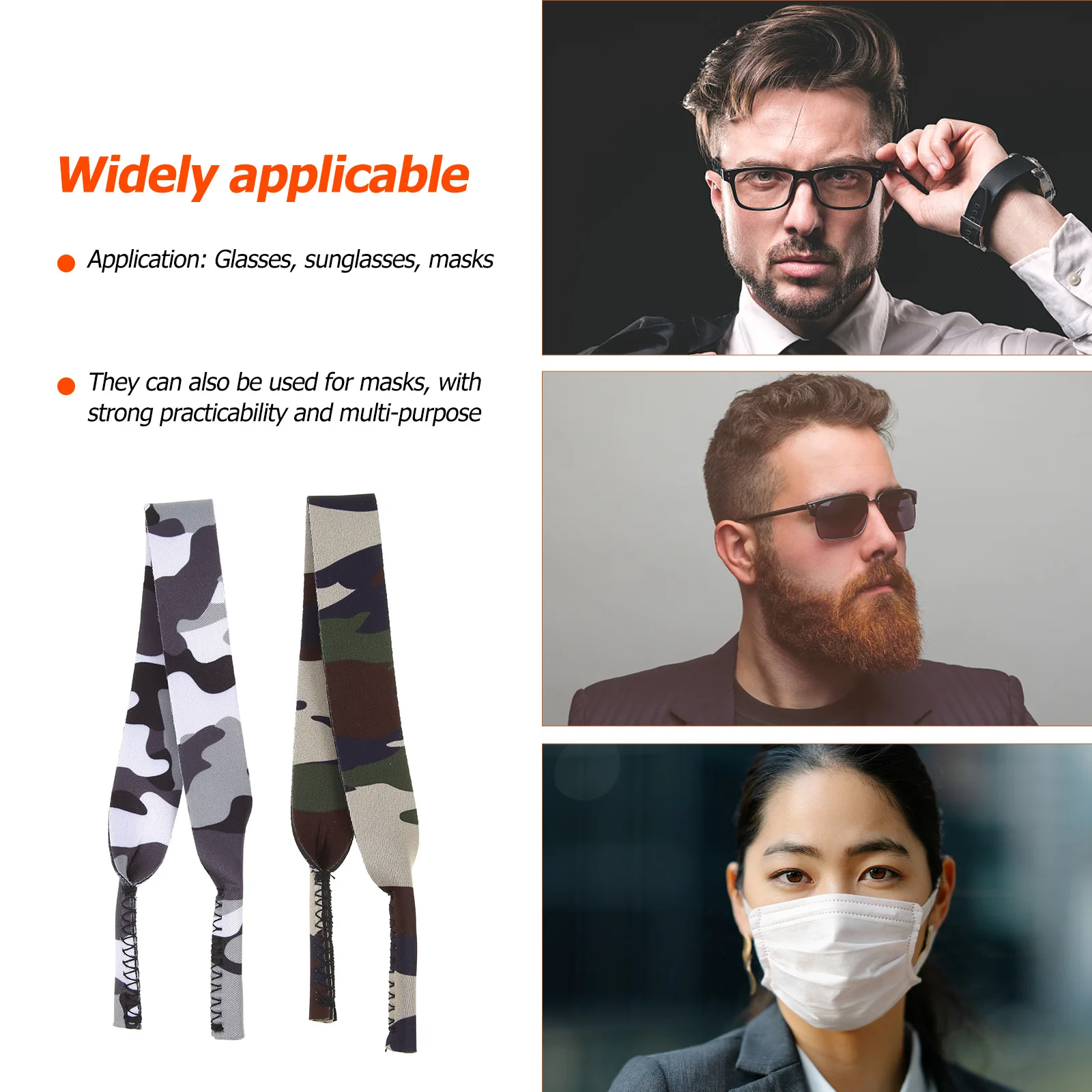 

2Pcs Adjustable Eyeglass Chains Camouflage Style Glasses Hanging Ropes Masks Anti-Lost Lanyards Sunglasses Accessories Outdoor