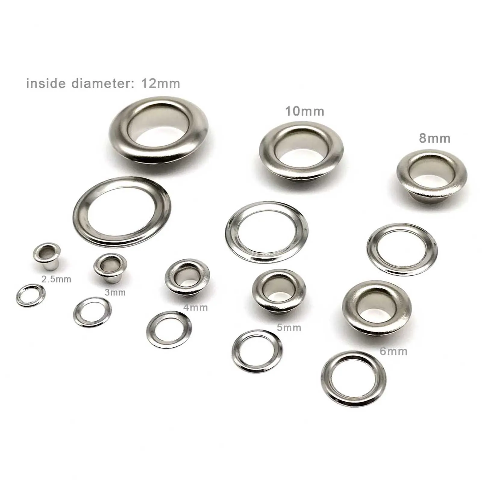 100 set 2.5-12mm occhiello in metallo argento di alta qualità con rondella anello passacavo foro d'aria rivetto per borsa in pelle scarpe cintura cappuccio vestiti