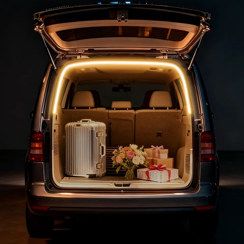 Для Volkswagen Caddy 5TH 2020-2025 задний багажник, светодиодные полосы, полосы для багажника, внутренняя декоративная лампа, полоса, атмосферный свет для багажа