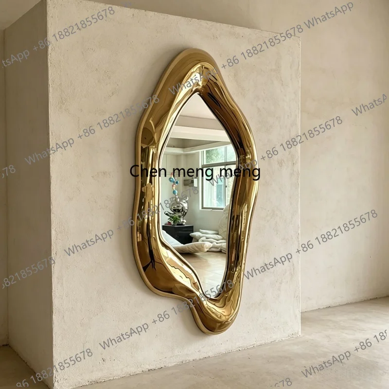 Stainless Steel Baroque Villa Hotel Office Mirror Irregular Shaped Decorative Wall Art for Living Room Dining Room