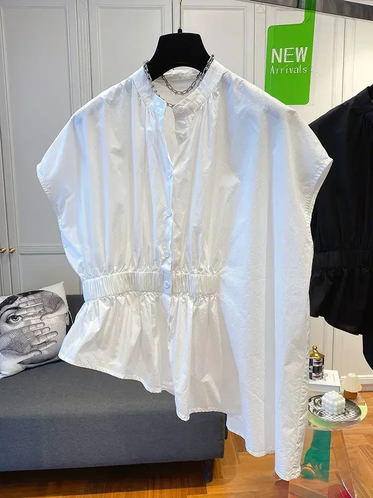 

Irregular Women Shirts Solid Single Breasted Summer Loose Korean Blouses Ins Fashion Loose Blusas Mujer Vintage tops