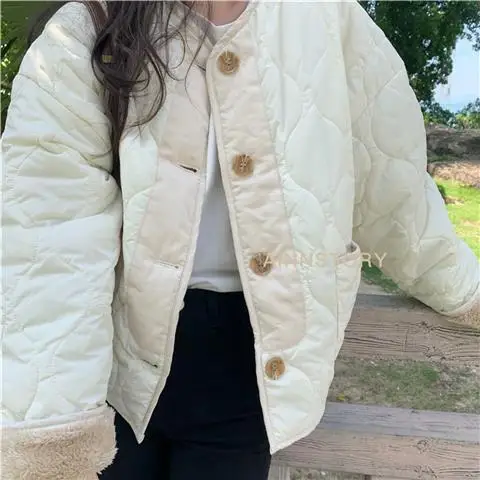 Veste en peluche chaude polyvalente pour homme et femme, coton à grille de diamètre à l'avant et à l'arrière, début d'hiver, tendance, petit, nouveau, 2024