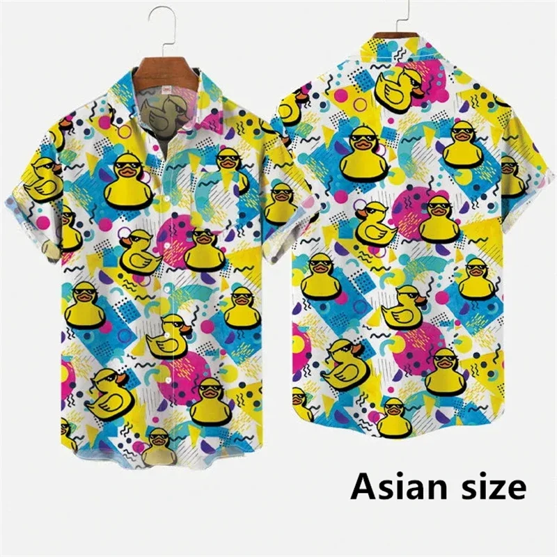 

Hawaiian Men Shirts Print Cartoon Cute Duck Printing Short Sleeve Shirt Hip Hop Summer Button Shirts For Men Quick Dry Short