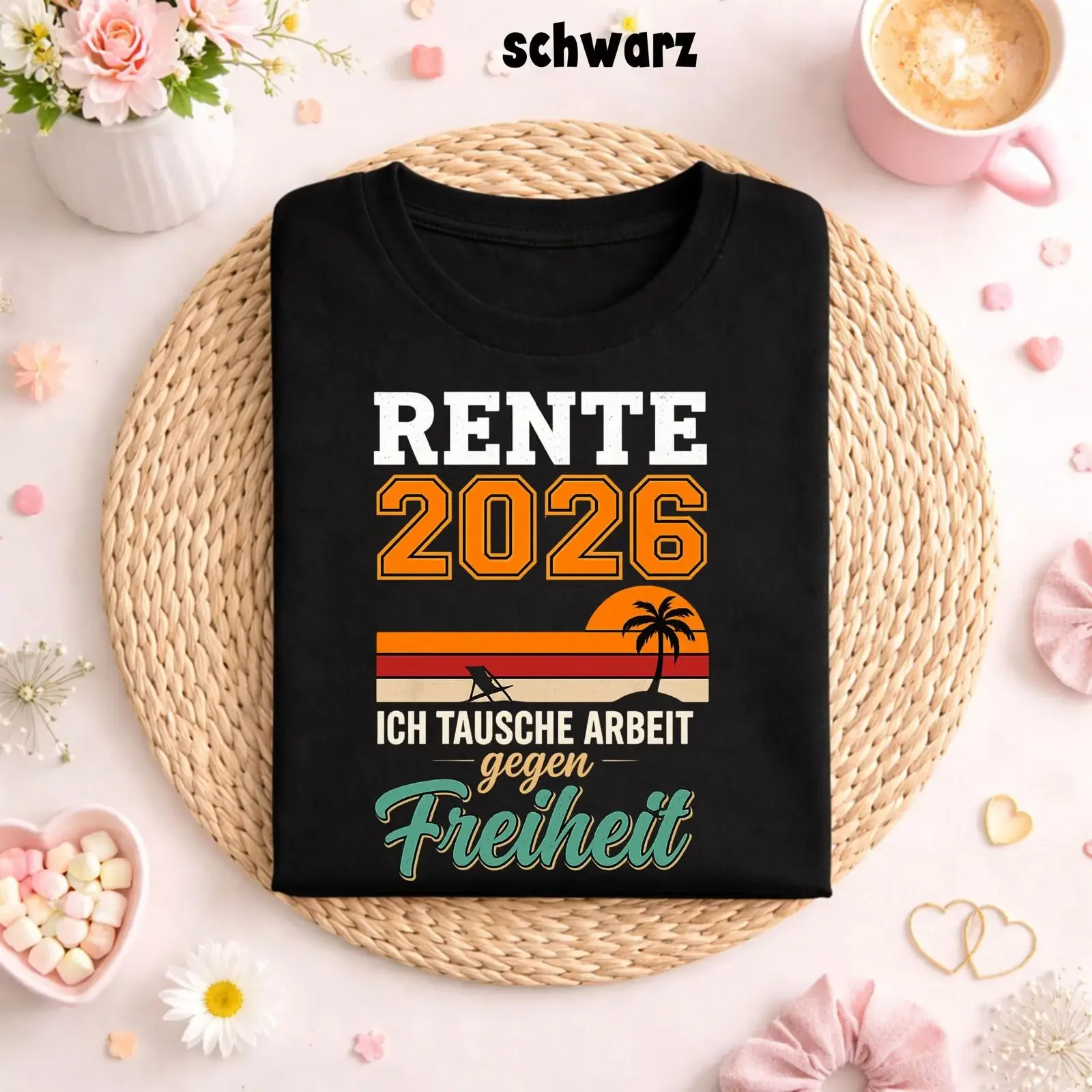 Rente 2026 German Retirement T Shirt Ich Tausche Arbeit Gegen Freiheit Retro Sunset Beach for Pensioner vintage Washed