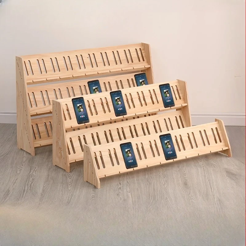 Advanced Wooden Phone Stand - Multi Row Phone Stand, Used for Live Streaming Phone Charging, Desktop Organizing, Solid Wood Base